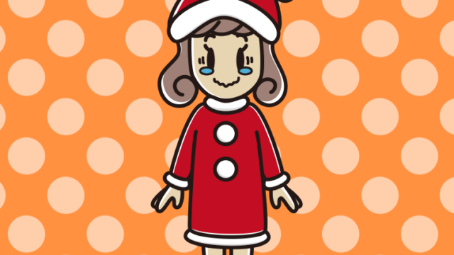 ジーンとするサンタ姿の女子大学生のイラスト【色、背景あり】PNG