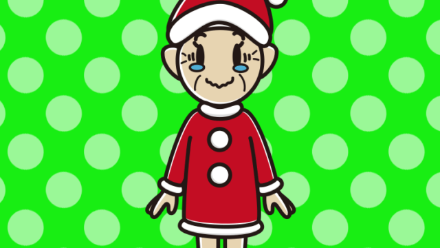 ジーンとするサンタ姿のおばあさんのイラスト【色、背景あり】PNG