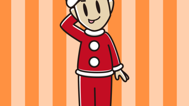 テヘヘなサンタ姿の男性のイラスト【色、背景あり】PNG