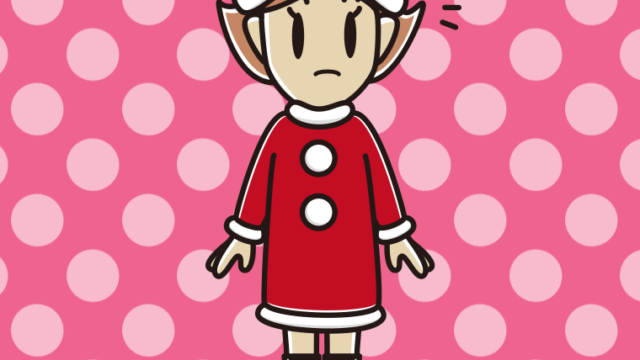 何かに気付くサンタ姿の女性のイラスト【色、背景あり】PNG