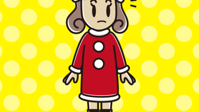 何かに気付くサンタ姿の女子大学生のイラスト【色、背景あり】PNG