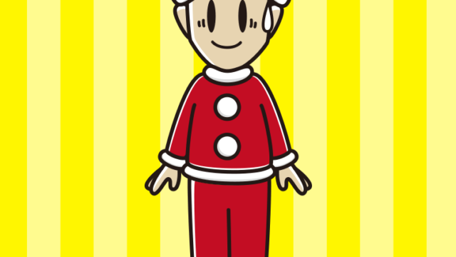 苦笑いするサンタ姿の男性のイラスト【色、背景あり】PNG