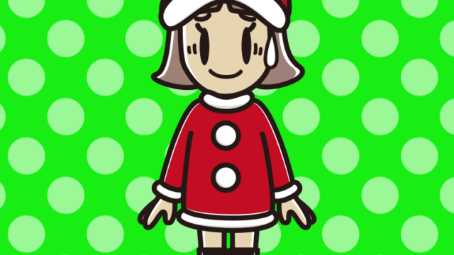 苦笑いするサンタ姿の小学生女子のイラスト【色、背景あり】PNG