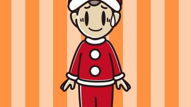 苦笑いするサンタ姿の男子中学生のイラスト【色、背景あり】PNG