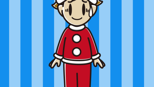 苦笑いするサンタ姿の男子高校生のイラスト【色、背景あり】PNG