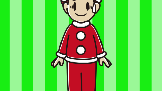 苦笑いするサンタ姿の男子大学生のイラスト【色、背景あり】PNG