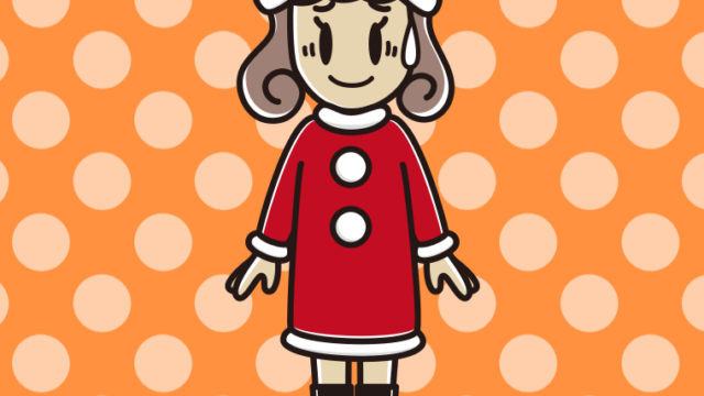 苦笑いするサンタ姿の女子大学生のイラスト【色、背景あり】PNG