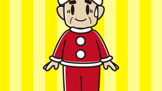 苦笑いするサンタ姿のおじさんのイラスト【色、背景あり】PNG