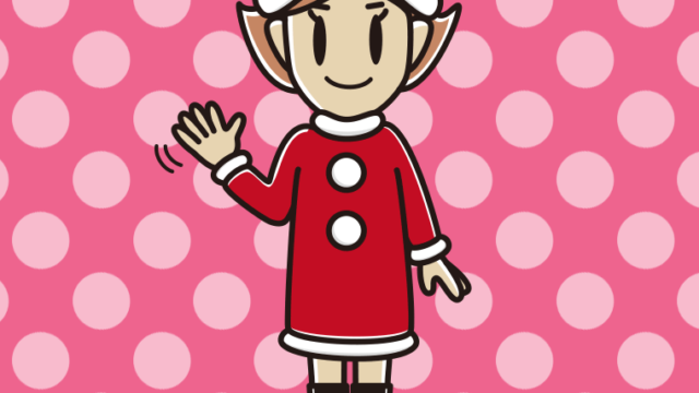 手を振るサンタ姿の女性のイラスト【色、背景あり】PNG