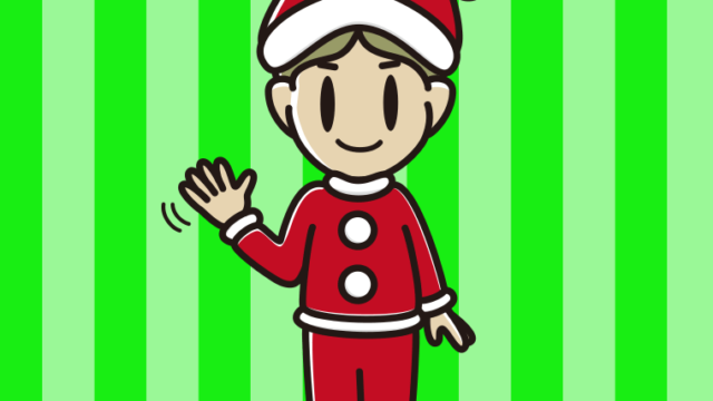 手を振るサンタ姿の小学生男子のイラスト【色、背景あり】PNG