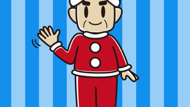 手を振るサンタ姿のおじさんのイラスト【色、背景あり】PNG