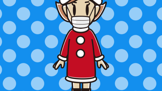 マスクをするサンタ姿の女性のイラスト【色、背景あり】PNG