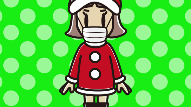 マスクをするサンタ姿の小学生女子のイラスト【色、背景あり】PNG