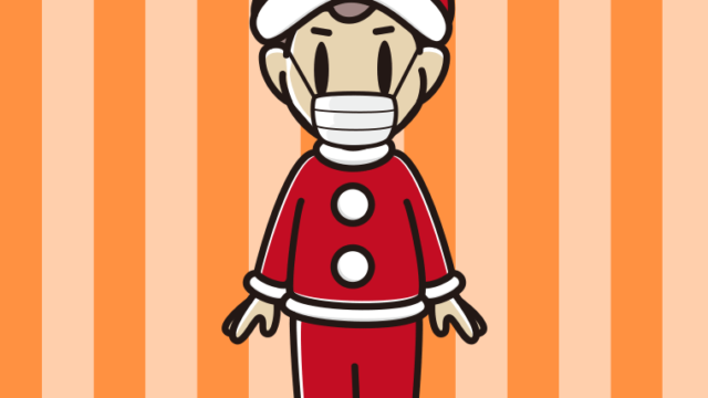 マスクをするサンタ姿の男子中学生のイラスト【色、背景あり】PNG