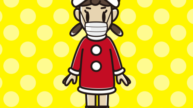 マスクをするサンタ姿の女子中学生のイラスト【色、背景あり】PNG