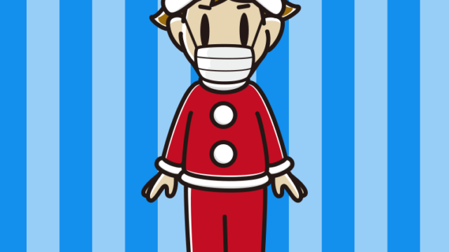 マスクをするサンタ姿の男子高校生のイラスト【色、背景あり】PNG