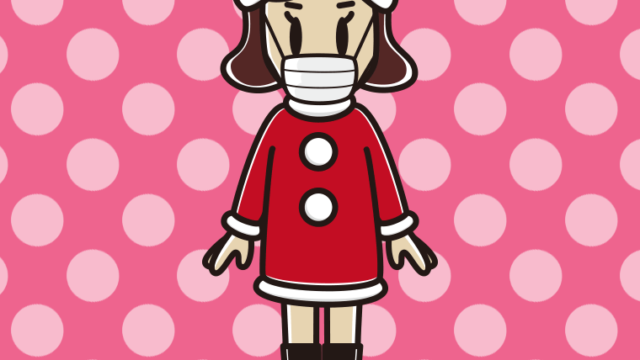 マスクをするサンタ姿の女子高校生のイラスト【色、背景あり】PNG