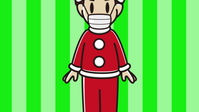 マスクをするサンタ姿の男子大学生のイラスト【色、背景あり】PNG