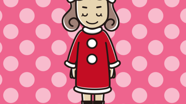 お辞儀するサンタ姿の女子大学生のイラスト【色、背景あり】PNG