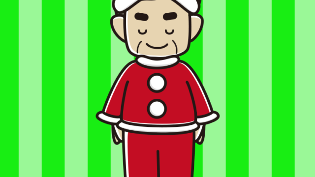 お辞儀するサンタ姿のおじさんのイラスト【色、背景あり】PNG