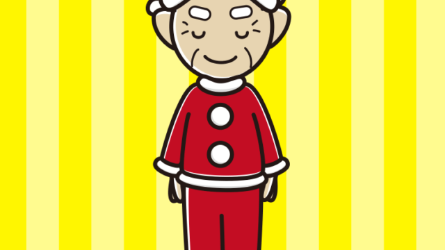 お辞儀するサンタ姿のおじいさんのイラスト【色、背景あり】PNG