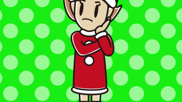 考えるサンタ姿の女性のイラスト【色、背景あり】PNG