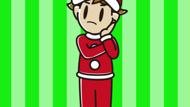 考えるサンタ姿の男子高校生のイラスト【色、背景あり】PNG