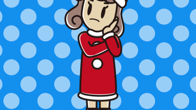 考えるサンタ姿の女子大学生のイラスト【色、背景あり】PNG