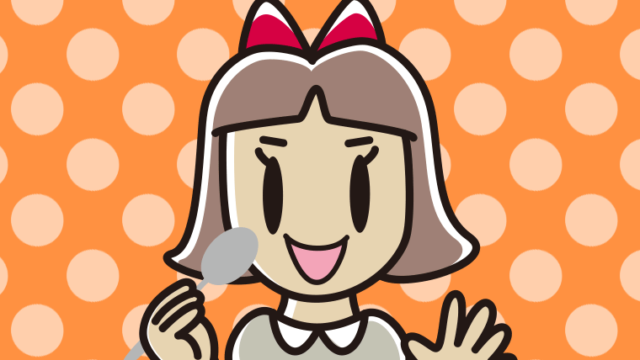 カツカレーを食べる小学生女子のイラスト【色、背景あり】PNG