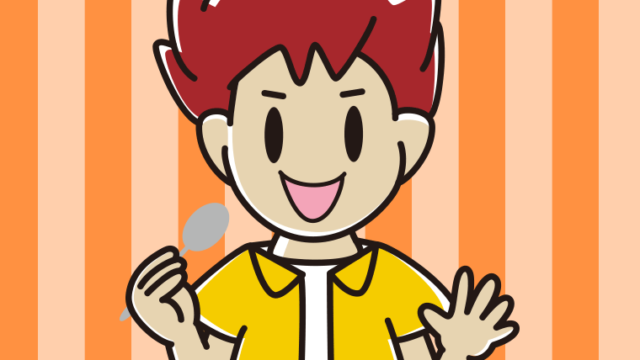 カツカレーを食べる男子大学生のイラスト【色、背景あり】PNG