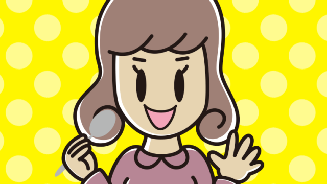 カツカレーを食べる女子大学生のイラスト【色、背景あり】PNG