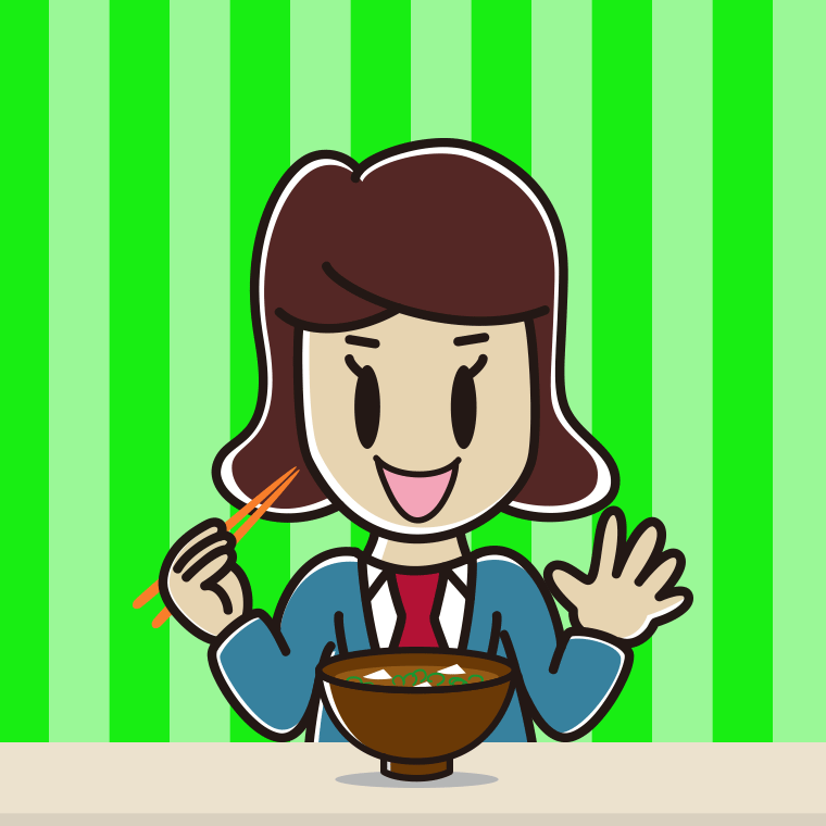 味噌汁を飲む女子高校生のイラスト【色、背景あり】PNG