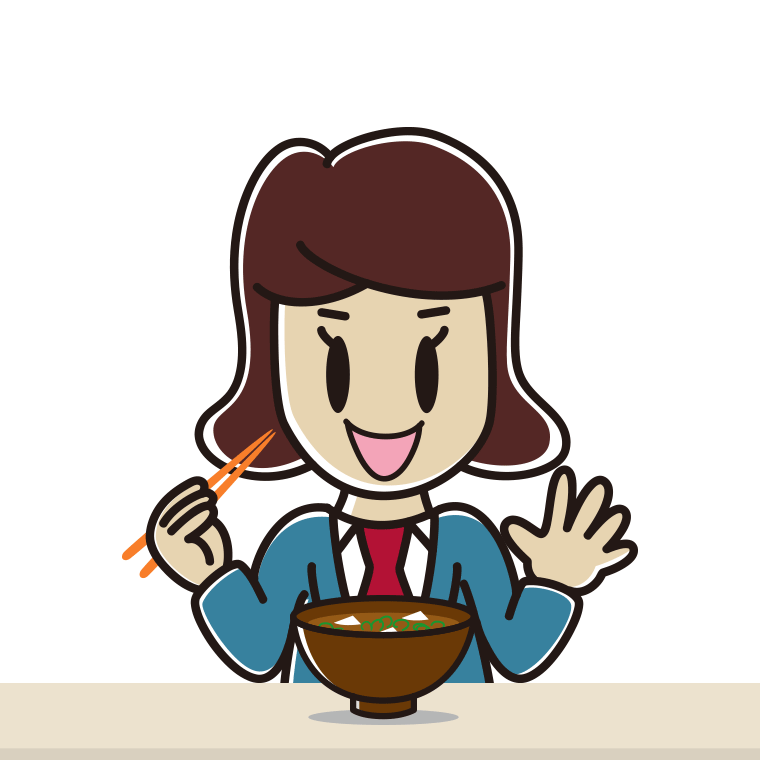 味噌汁を飲む女子高校生のイラスト【色あり、背景なし】透過PNG