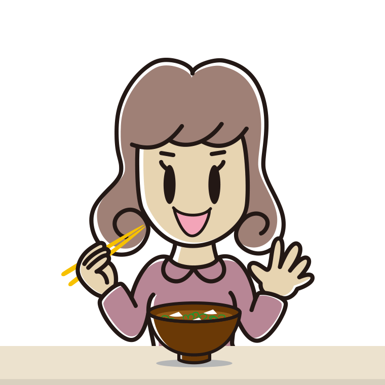 味噌汁を飲む女子大学生のイラスト【色あり、背景なし】透過PNG