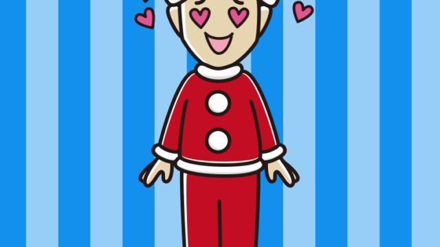 目がハートのサンタ姿の男性のイラスト【色、背景あり】PNG