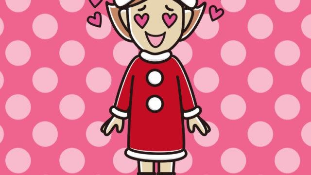 目がハートのサンタ姿の女性のイラスト【色、背景あり】PNG