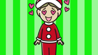 目がハートのサンタ姿の小学生男子のイラスト【色、背景あり】PNG