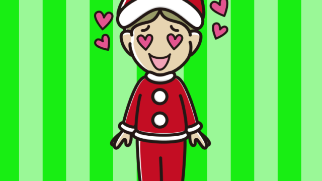 目がハートのサンタ姿の小学生男子のイラスト【色、背景あり】PNG