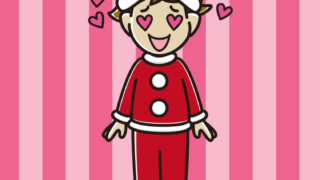 目がハートのサンタ姿の男子高校生のイラスト【色、背景あり】PNG