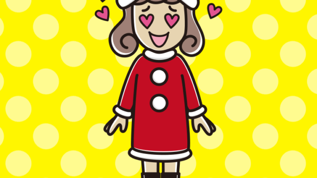 目がハートのサンタ姿の女子大学生のイラスト【色、背景あり】PNG