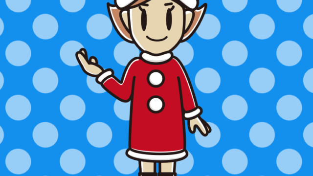 案内するサンタ姿の女性のイラスト【色、背景あり】PNG