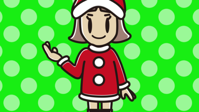 案内するサンタ姿の小学生女子のイラスト【色、背景あり】PNG