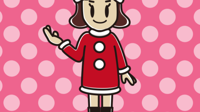 案内するサンタ姿の女子高校生のイラスト【色、背景あり】PNG