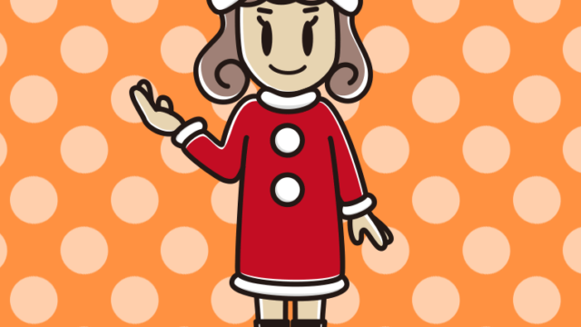 案内するサンタ姿の女子大学生のイラスト【色、背景あり】PNG