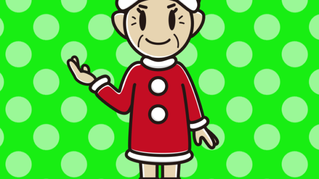 案内するサンタ姿のおばあさんのイラスト【色、背景あり】PNG