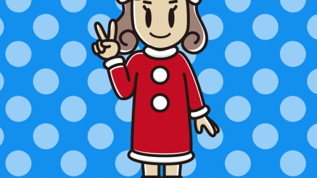 ピースをするサンタ姿の女子大学生のイラスト【色、背景あり】PNG