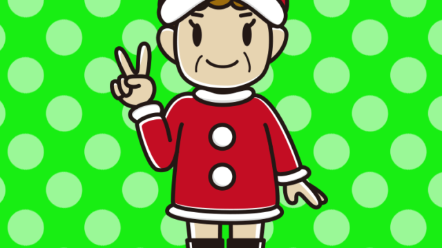 ピースをするサンタ姿のおばさんのイラスト【色、背景あり】PNG