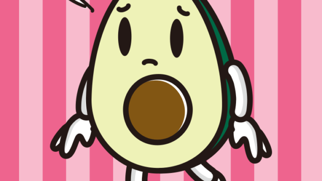 悲しそうなアボカドちゃんのイラスト【色、背景あり】PNG