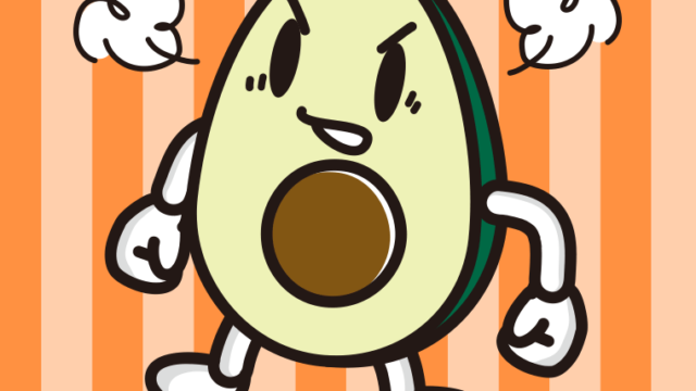 怒るアボカドちゃんのイラスト【色、背景あり】PNG