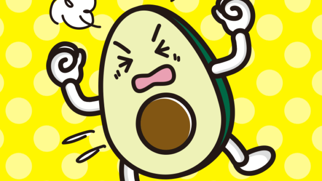 カンカンに怒るアボカドちゃんのイラスト【色、背景あり】PNG